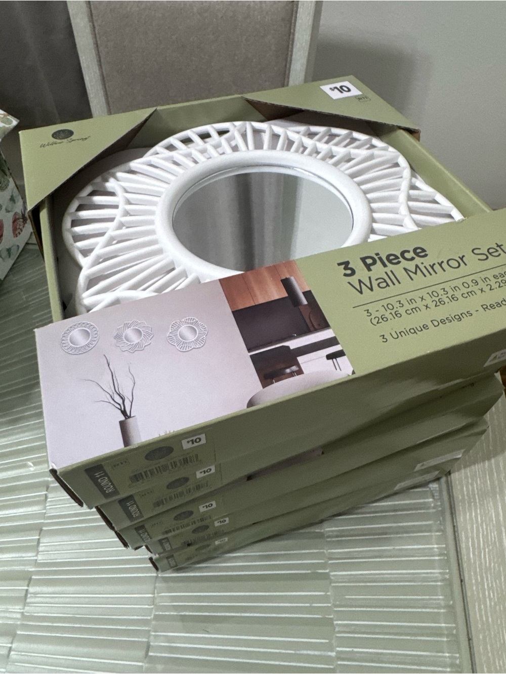 Bundle of 6 — 3 Piece Wall Mirror Set - white Decorative Sunburst Mirror